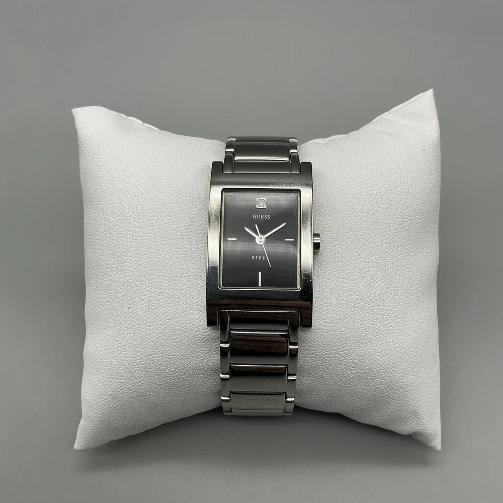 Guess Steel Womens Watch 21mm Black Dial Stainless Bracelet New Battery 6.25